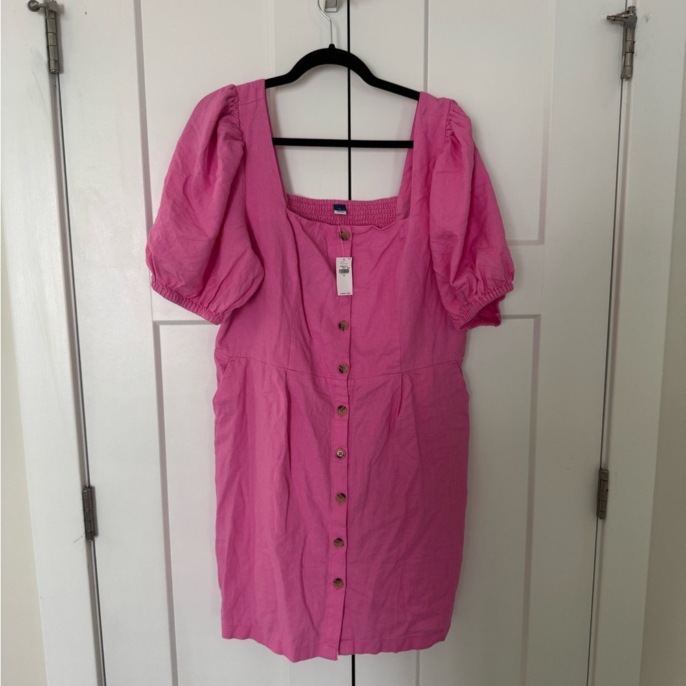 Pink Puff Sleeve Button-Down Top